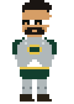 Pixel-art armored knight version of Derek Greenhawk